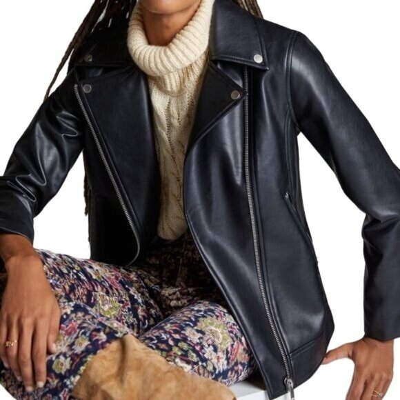 Anthropologie Avec Les Filles Relaxed Faux Leather Moto Jacket Size S NWT - Picture 4 of 16